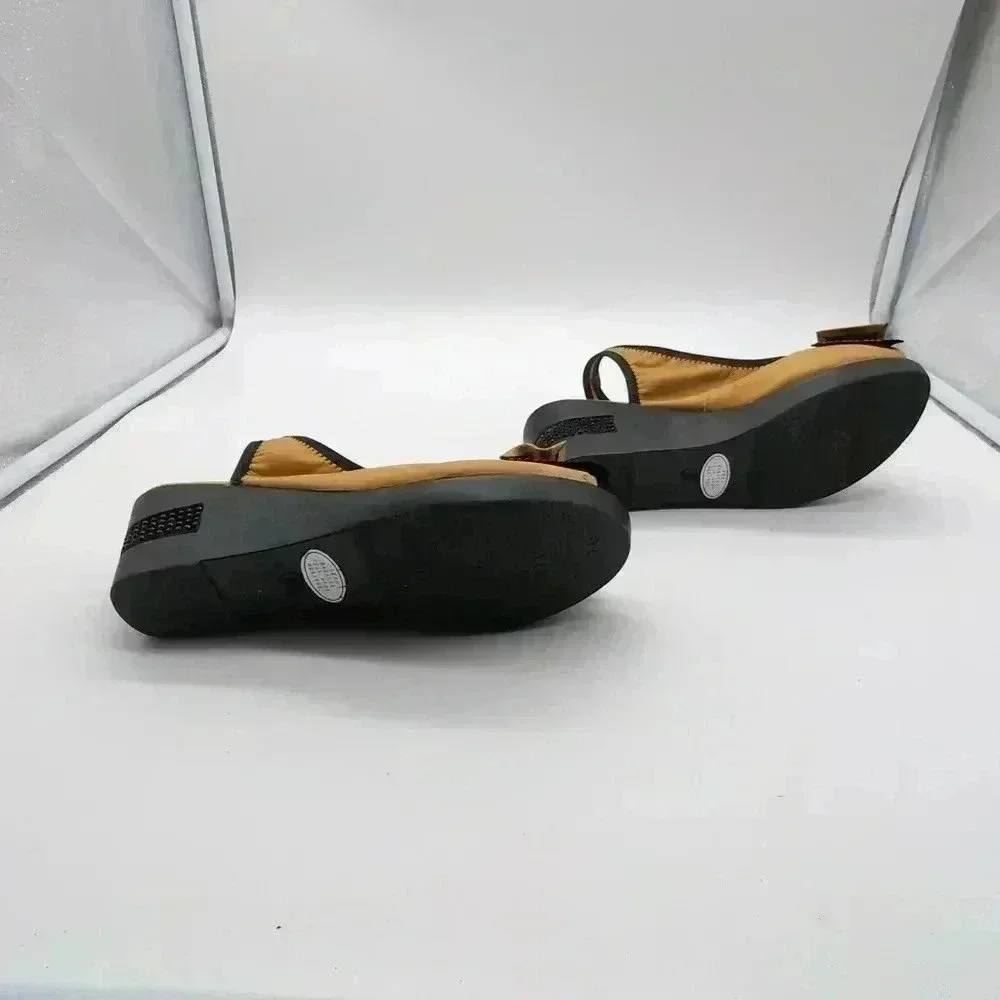 Lingjili Yellow Slingback Platforms sz 6.5 bow toe